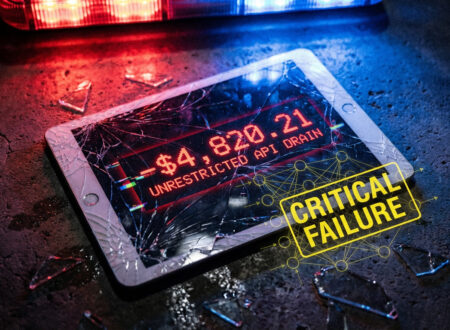 Forensic evidence of a $4,820 financial loss due to AI agent recursive token exhaustion, displayed on a shattered digital screen