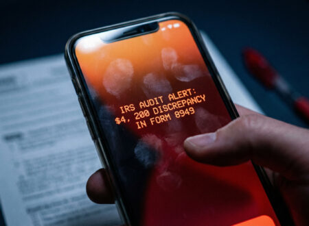 Mobile-first view of a smartphone showing a $4,200 IRS audit alert for AI tax reconciliation errors