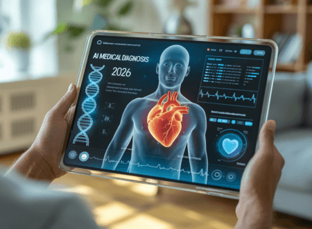 Person using tablet for medical analysis.