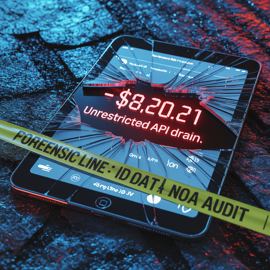 Forensic evidence of a $4,820 financial loss due to AI agent recursive token exhaustion on a shattered screen