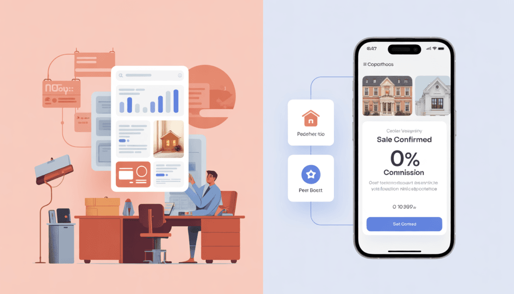 Alt-Text: Comparison of high traditional realtor fees versus low-cost agentic real estate automation.